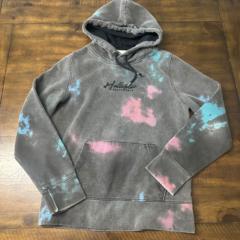 Hollister Must-Have Collection Tie Dye Hoodie Grey Pink Blue XS California Logo